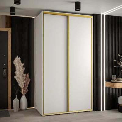 Šatní skříň YVONA 1 - 130/60 cm, bílá / zlatá