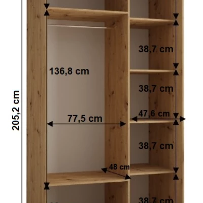 Šatní skříň YVONA 1 - 130/60 cm, dub artisan / stříbrná