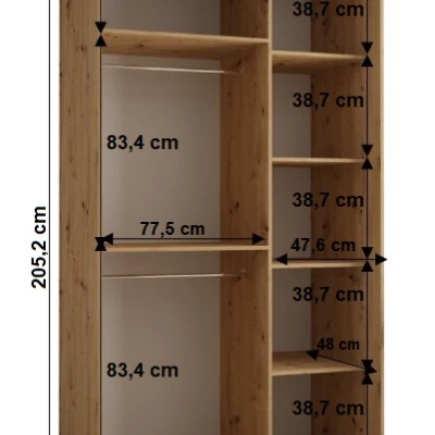 Šatní skříň YVONA 1 - 130/60 cm, dub artisan / bílá / černá