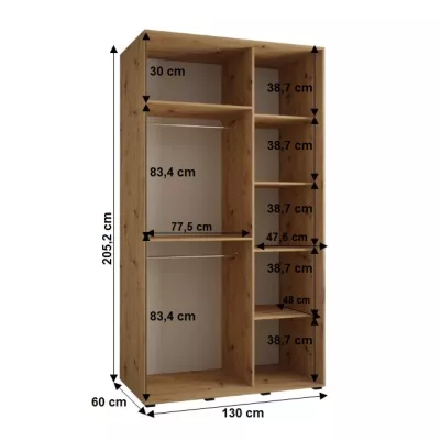 Šatní skříň YVONA 1 - 130/60 cm, černá / bílá / stříbrná