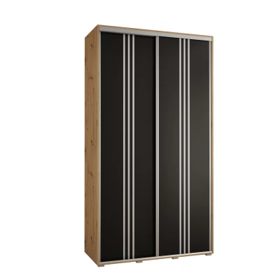 Šatní skříň YVONA 6 - 130/45 cm, dub artisan / černá / stříbrná