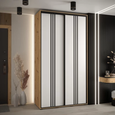 Šatní skříň YVONA 6 - 130/45 cm, dub artisan / bílá / černá