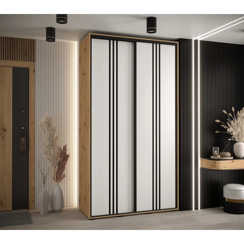 Šatní skříň YVONA 6 - 130/45 cm, dub artisan / bílá / černá