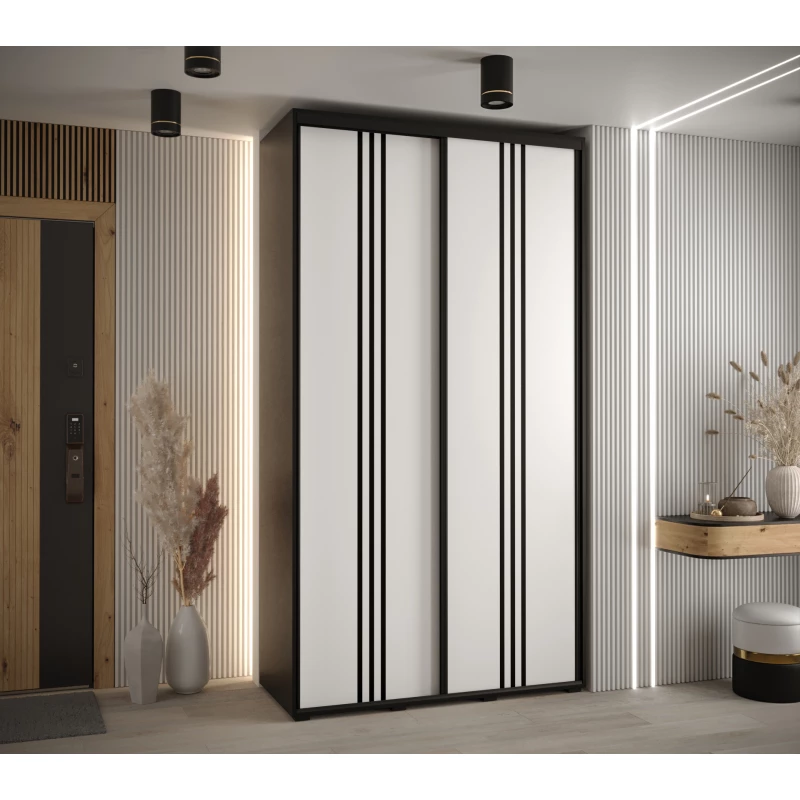 Šatní skříň YVONA 6 - 130/45 cm, černá / bílá / černá