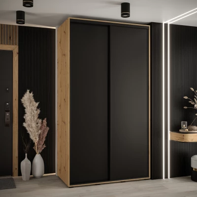 Šatní skříň YVONA 1 - 140/60 cm, dub artisan / černá / černá