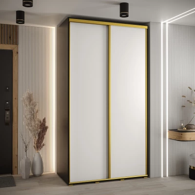 Šatní skříň YVONA 1 - 140/60 cm, černá / bílá / zlatá