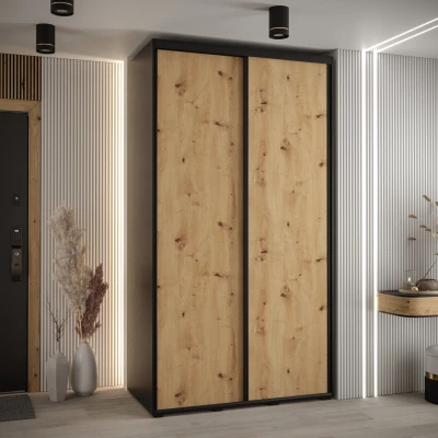 Šatní skříň YVONA 1 - 140/60 cm, černá / dub artisan / černá