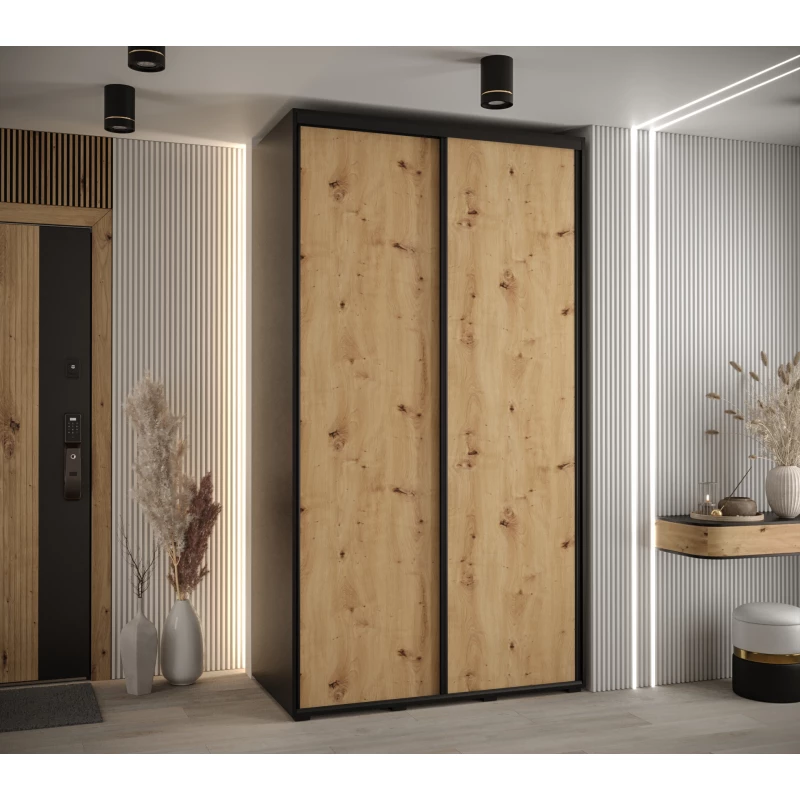 Šatní skříň YVONA 1 - 140/60 cm, černá / dub artisan / černá