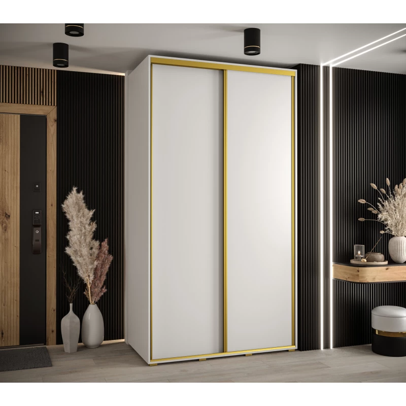Šatní skříň YVONA 1 - 140/60 cm, bílá / zlatá