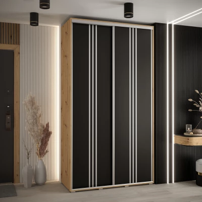 Šatní skříň YVONA 6 - 140/45 cm, dub artisan / černá / stříbrná