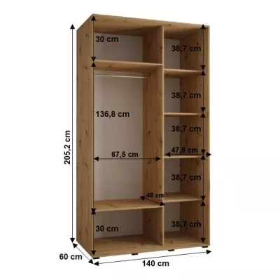 Šatní skříň YVONA 1 - 140/60 cm, bílá / černá / stříbrná