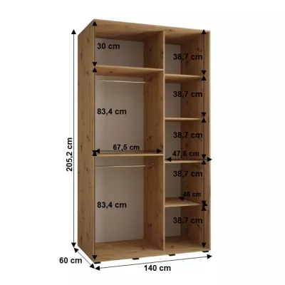 Šatní skříň YVONA 1 - 140/60 cm, bílá / černá / stříbrná