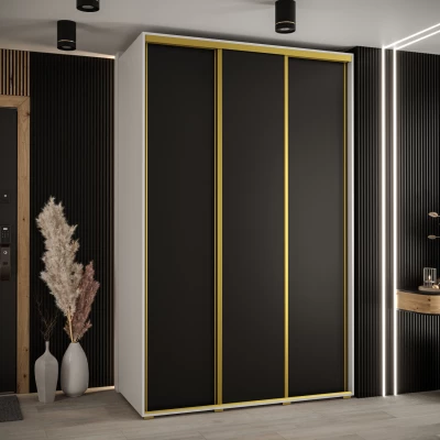 Šatní skříň YVONA 1 - 150/60 cm, bílá / černá / zlatá