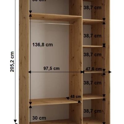 Šatní skříň YVONA 1 - 150/60 cm, dub artisan / stříbrná