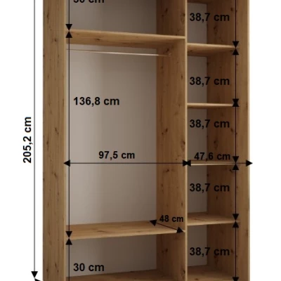 Šatní skříň YVONA 1 - 150/60 cm, dub artisan / černá