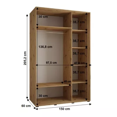 Šatní skříň YVONA 1 - 150/60 cm, dub artisan / černá