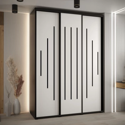 Šatní skříň YVONA 12 - 180/45 cm, černá / bílá / černá