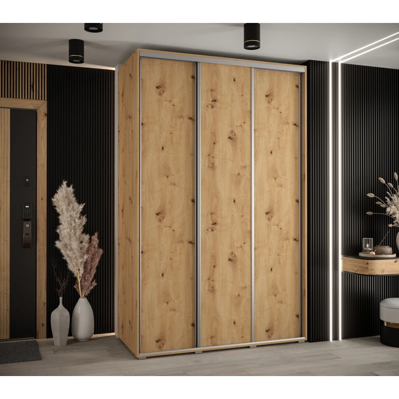 Šatní skříň YVONA 1 - 160/60 cm, dub artisan / stříbrná