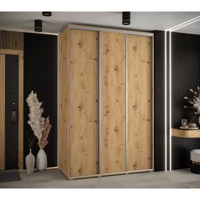 Šatní skříň YVONA 1 - 160/60 cm, dub artisan / stříbrná