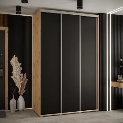 Šatní skříň YVONA 1 - 160/60 cm, dub artisan / černá / stříbrná