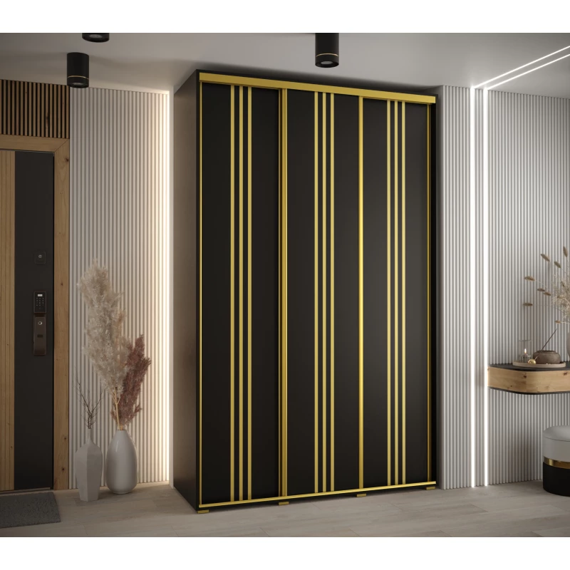 Šatní skříň YVONA 6 - 160/45 cm, černá / zlatá