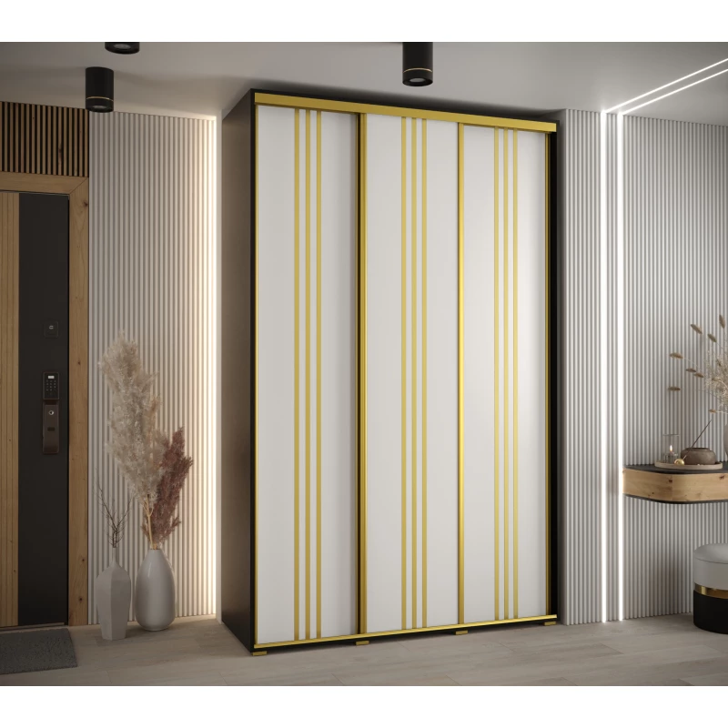 Šatní skříň YVONA 6 - 160/45 cm, černá / bílá / zlatá