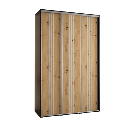 Šatní skříň YVONA 6 - 160/45 cm, černá / dub artisan / stříbrná