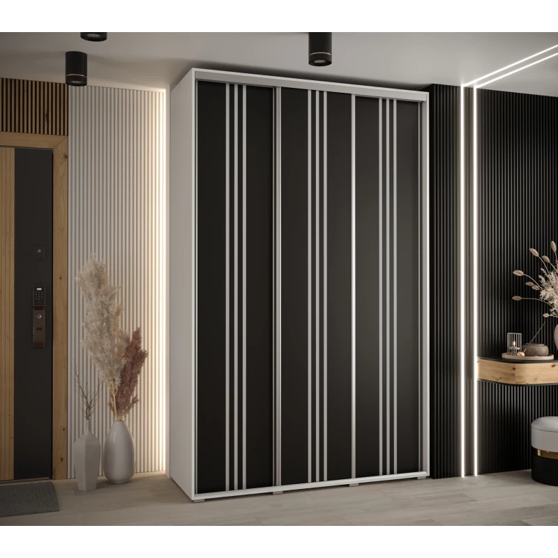 Šatní skříň YVONA 6 - 160/45 cm, bílá / černá / stříbrná