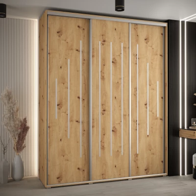 Šatní skříň YVONA 12 - 190/45 cm, dub artisan / stříbrná