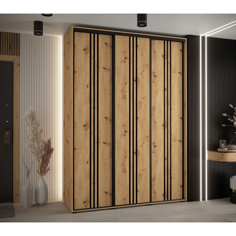 Šatní skříň YVONA 6 - 170/45 cm, dub artisan / černá