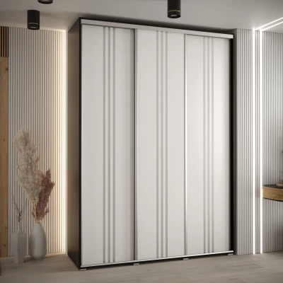 Šatní skříň YVONA 6 - 170/45 cm, černá / bílá / stříbrná