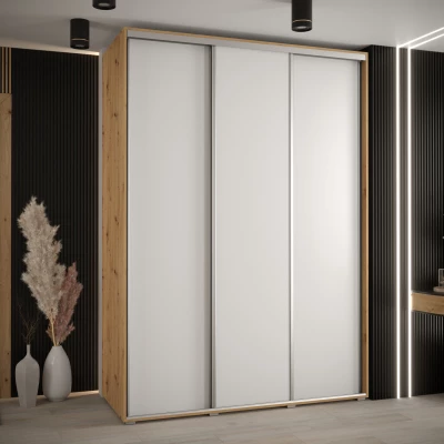 Šatní skříň YVONA 1 - 170/60 cm, dub artisan / bílá / stříbrná