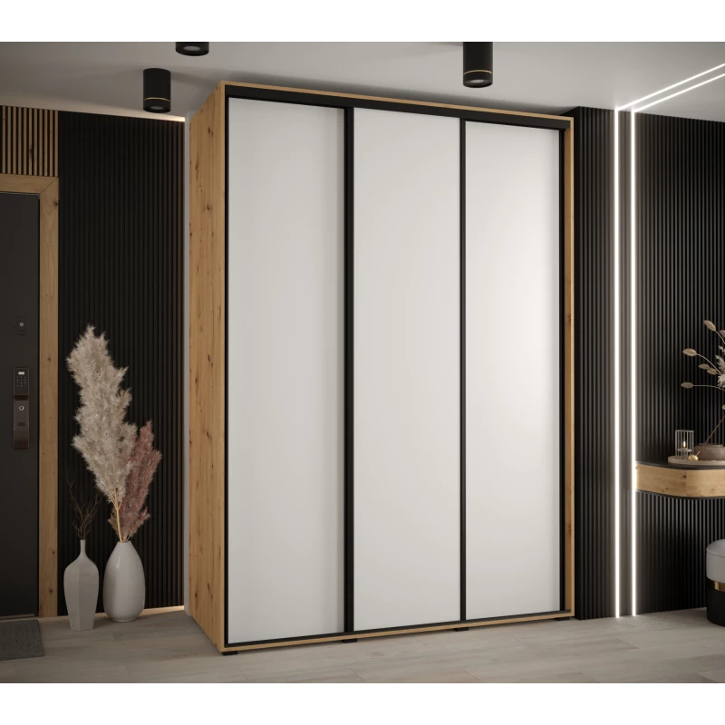 Šatní skříň YVONA 1 - 170/60 cm, dub artisan / bílá / černá