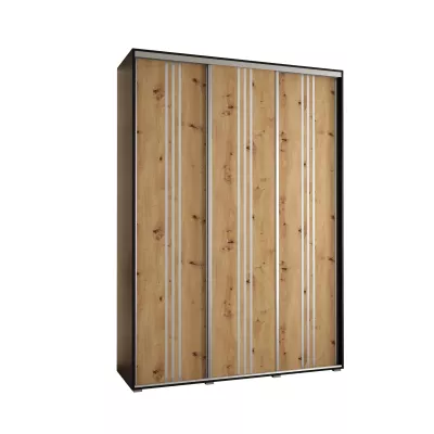 Šatní skříň YVONA 6 - 170/45 cm, černá / dub artisan / stříbrná