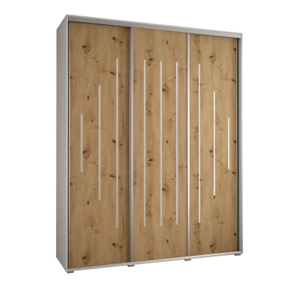 Šatní skříň YVONA 12 - 190/45 cm, bílá / dub artisan / stříbrná
