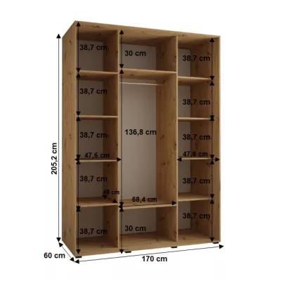 Šatní skříň YVONA 1 - 170/60 cm, černá / bílá / černá