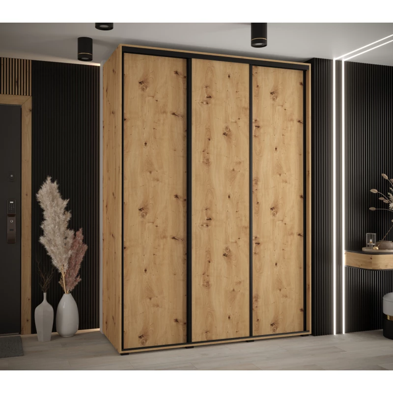 Šatní skříň YVONA 1 - 180/60 cm, dub artisan / černá