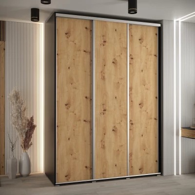 Šatní skříň YVONA 1 - 180/60 cm, černá / dub artisan / stříbrná
