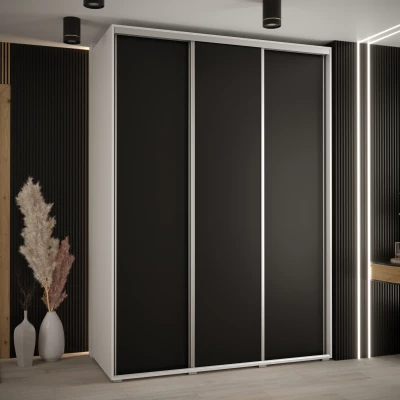 Šatní skříň YVONA 1 - 180/60 cm, bílá / černá / stříbrná