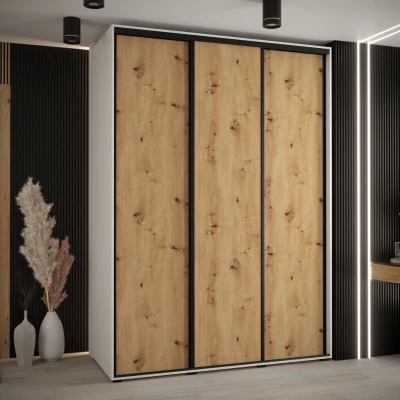 Šatní skříň YVONA 1 - 180/60 cm, bílá / dub artisan / černá