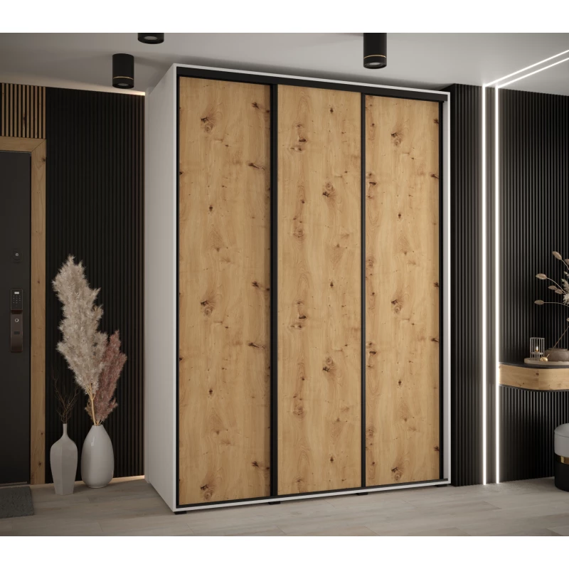 Šatní skříň YVONA 1 - 180/60 cm, bílá / dub artisan / černá