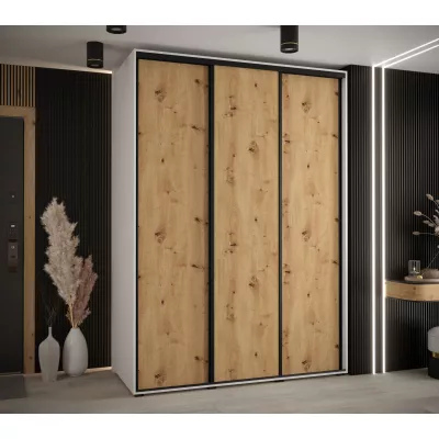 Šatní skříň YVONA 1 - 180/60 cm, bílá / dub artisan / černá