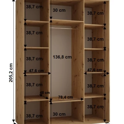 Šatní skříň YVONA 1 - 180/60 cm, dub artisan / černá / černá