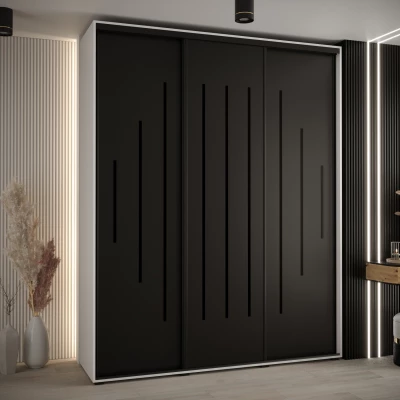 Šatní skříň YVONA 12 - 200/45 cm, bílá / černá / černá