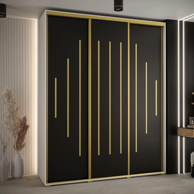 Šatní skříň YVONA 12 - 200/45 cm, bílá / černá / zlatá