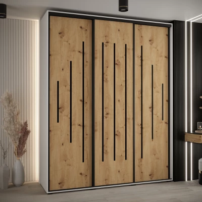 Šatní skříň YVONA 12 - 200/45 cm, bílá / dub artisan / černá