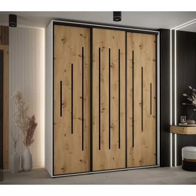 Šatní skříň YVONA 12 - 200/45 cm, bílá / dub artisan / černá