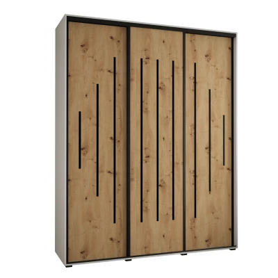 Šatní skříň YVONA 12 - 200/45 cm, bílá / dub artisan / černá
