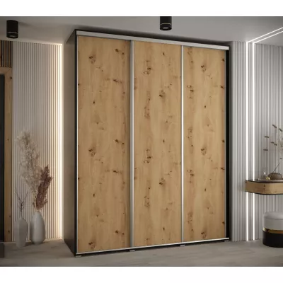 Šatní skříň YVONA 1 - 190/60 cm, černá / dub artisan / stříbrná