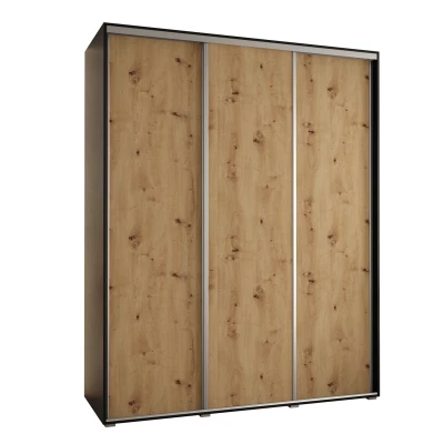 Šatní skříň YVONA 1 - 190/60 cm, černá / dub artisan / stříbrná